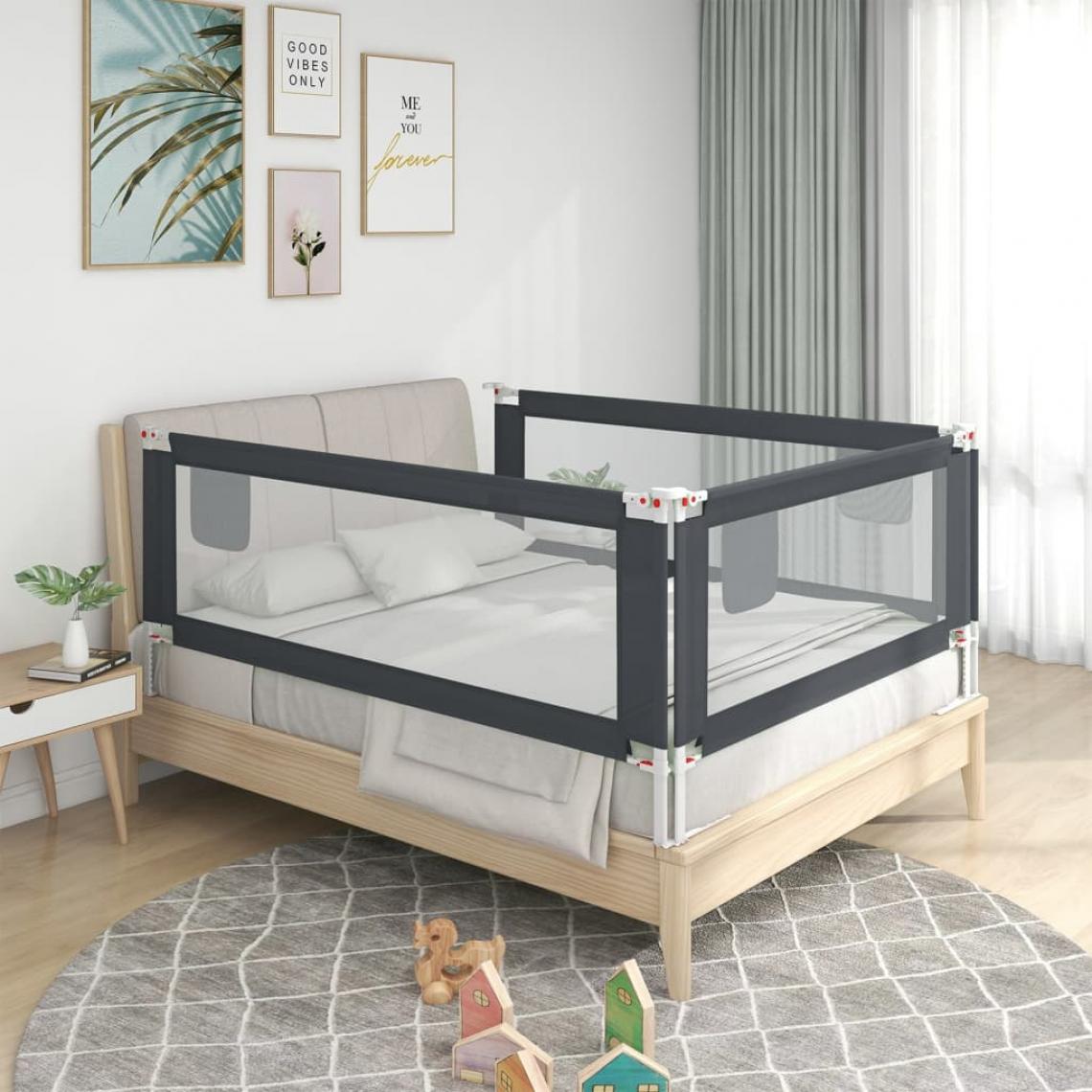 Vidaxl - vidaXL Barrière de sécurité de lit d'enfant Gris foncé 150x25 cm Tissu - Extincteur & signalétique