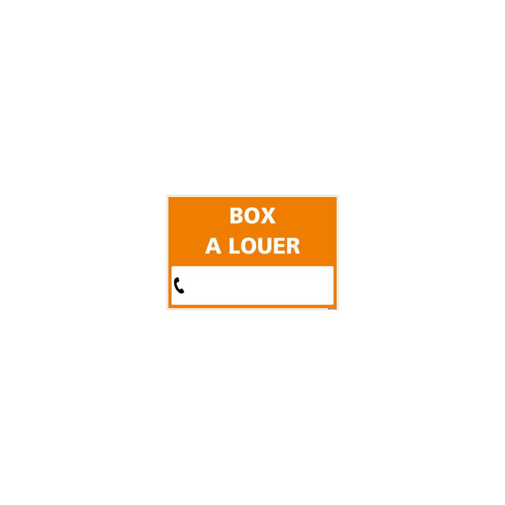 Signaletique Biz - Panneau Box à Louer avec Oeillets aux 4 coins - Orange - Plastique rigide AKILUX 3,5mm - Dimensions 600x400 mm - Livré Avec Une Planche de Chiffres - Extincteur & signalétique