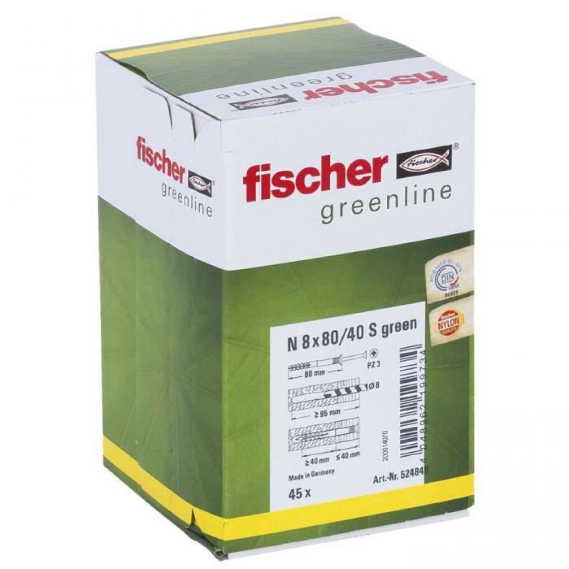 Fischer - FISCHER - Cheville a frapper N Green 8x80/40 avec vis - fabriquée a base de matieres premieres renouvelables - Boîte de 45 - Cheville