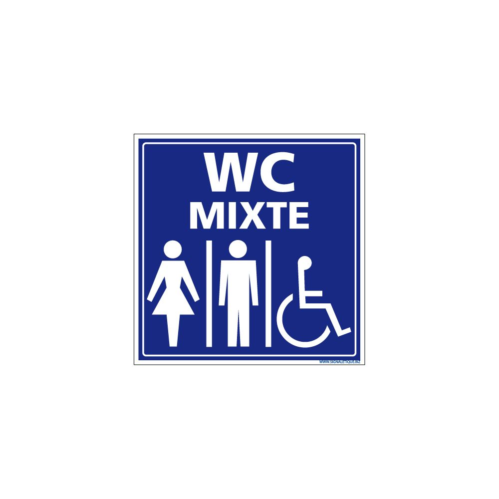 Signaletique Biz - Panneau - Toilettes WC Mixte et Handicapé - Plastique rigide PVC 1,5 mm - Dimensions 250 x 250 mm - Double face autocollant au dos - Protection Anti-UV - Extincteur & signalétique