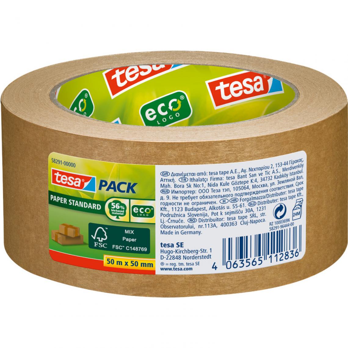 Tesa - tesapack Ruban adhésif d'emballage PAPER ecoLogo, 50mm x 50m () - Adhésif d'emballage