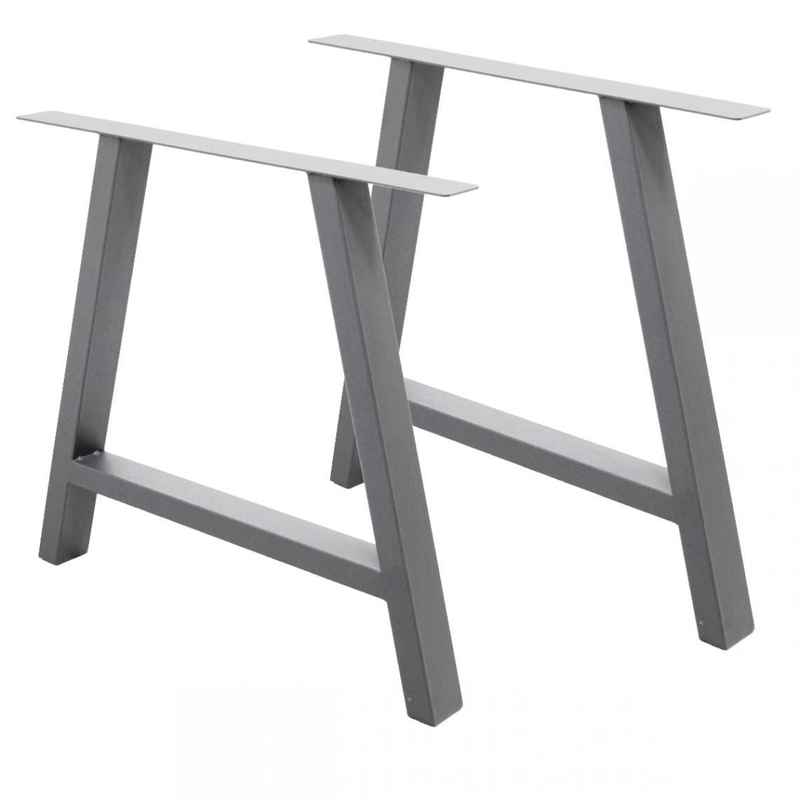 Ecd Germany - 2x Pieds de table acier 70 x 72 cm gris châssis support de table en A-design - Pieds & roulettes pour meuble