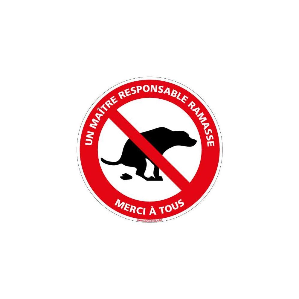 Signaletique Biz - Adhésif Déjection Canine Interdite un Maître Responsable Ramasse - Diamètre 350 mm - Protection anti-UV - Extincteur & signalétique