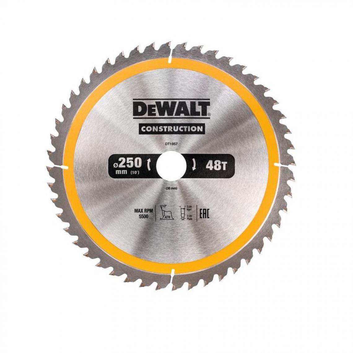 Dewalt - DeWalt - Lame de scie circulaire stationnaire 250x30mm, 48 dents - DT1957 - Outils de coupe