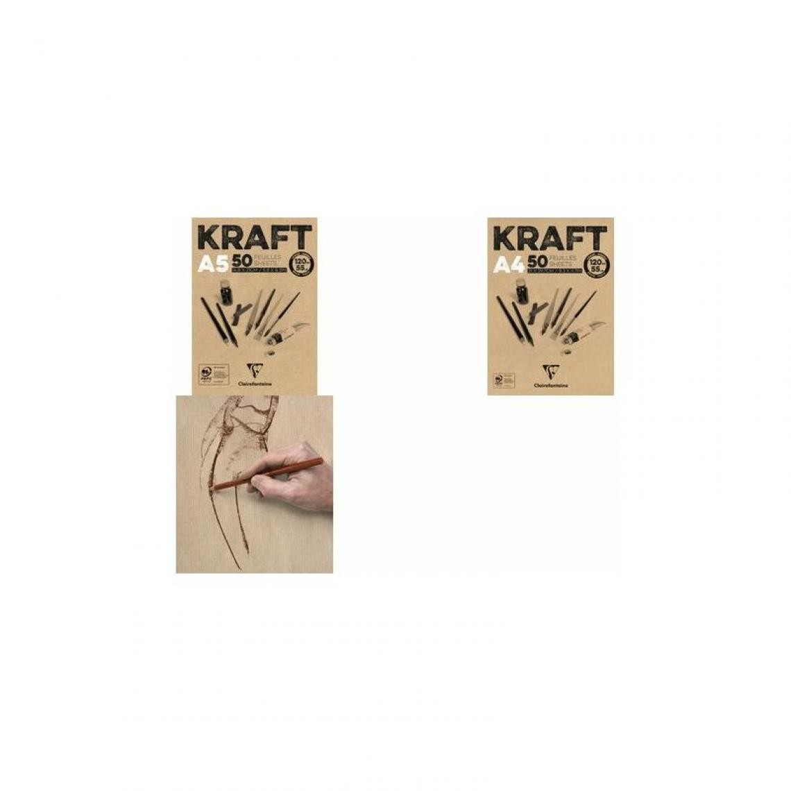 Clairefontaine - Clairefontaine Bloc papier dessin 'KRAFT', A3, 120 g/m2 () - Outils et accessoires du peintre