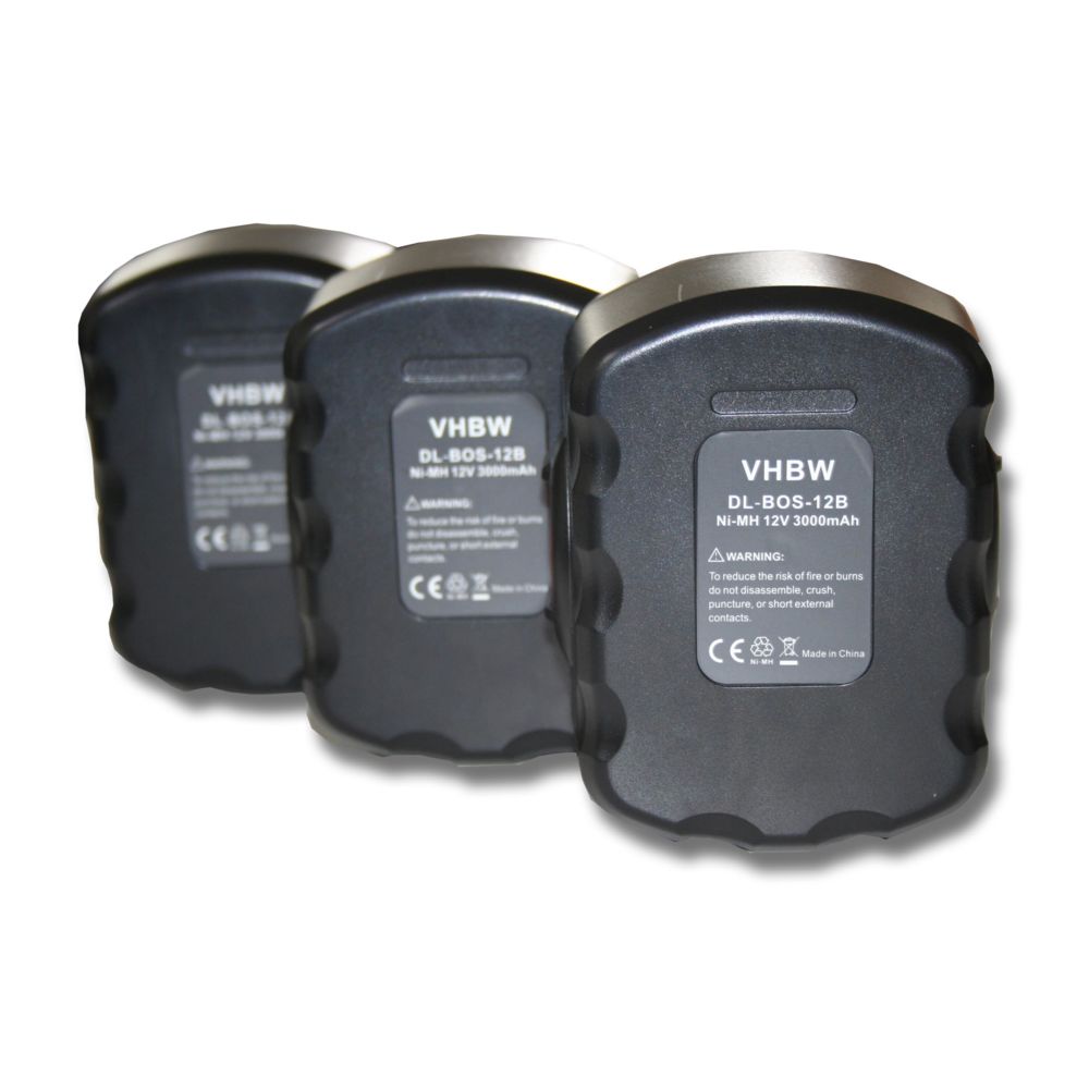 Vhbw - vhbw lot de 3 batteries Ni-MH pour outils GLI 12V Flash light, GSB 12 VE-2, GSR 12-1. Remplace: Bosch 2 607 335 709, 2 60 7335 249, 2 607 335 261. - Clouterie