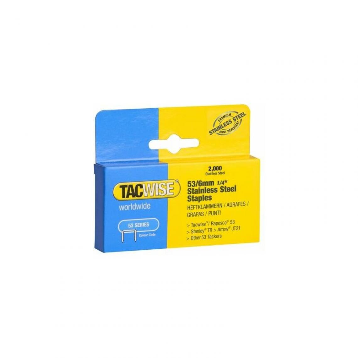 Tacwise - TACWISE Agrafes 53/8 mm, acier inoxydable, 2.000 pièces () - Boulonnerie