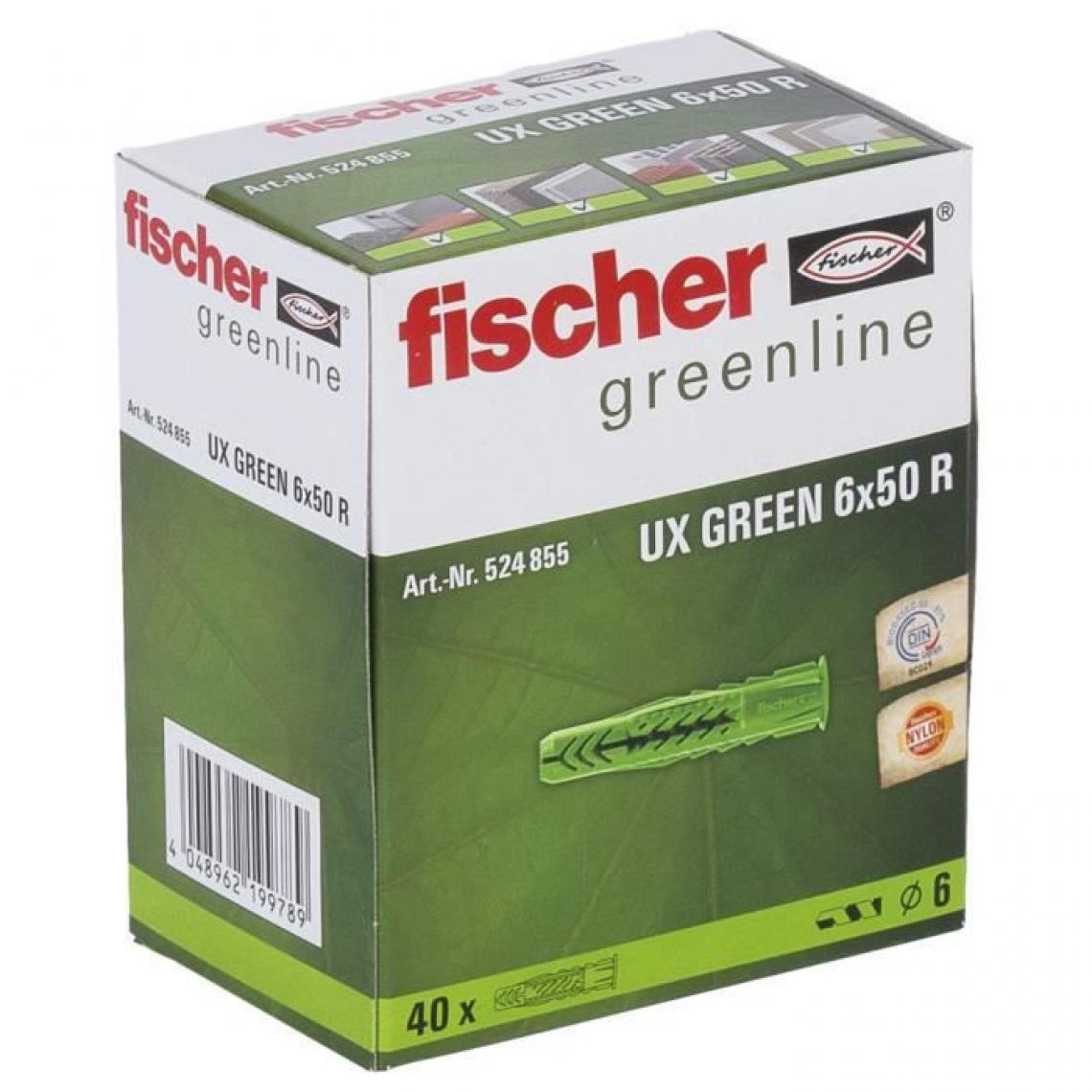 Fischer - FISCHER - Cheville tous matériaux UX Green 6x50 avec collerette - fabriquée a base de matieres premieres renouvelables - Boît - Cheville