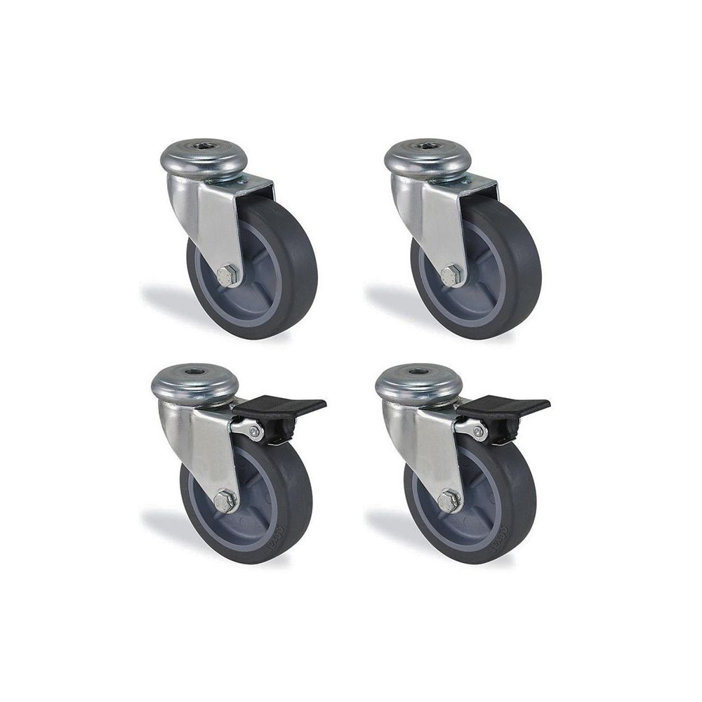 marque generique - Lot roulettes à oeil pivotante et pivotante à frein caoutchouc gris diamètre 50mm charge 120kg - Cheville