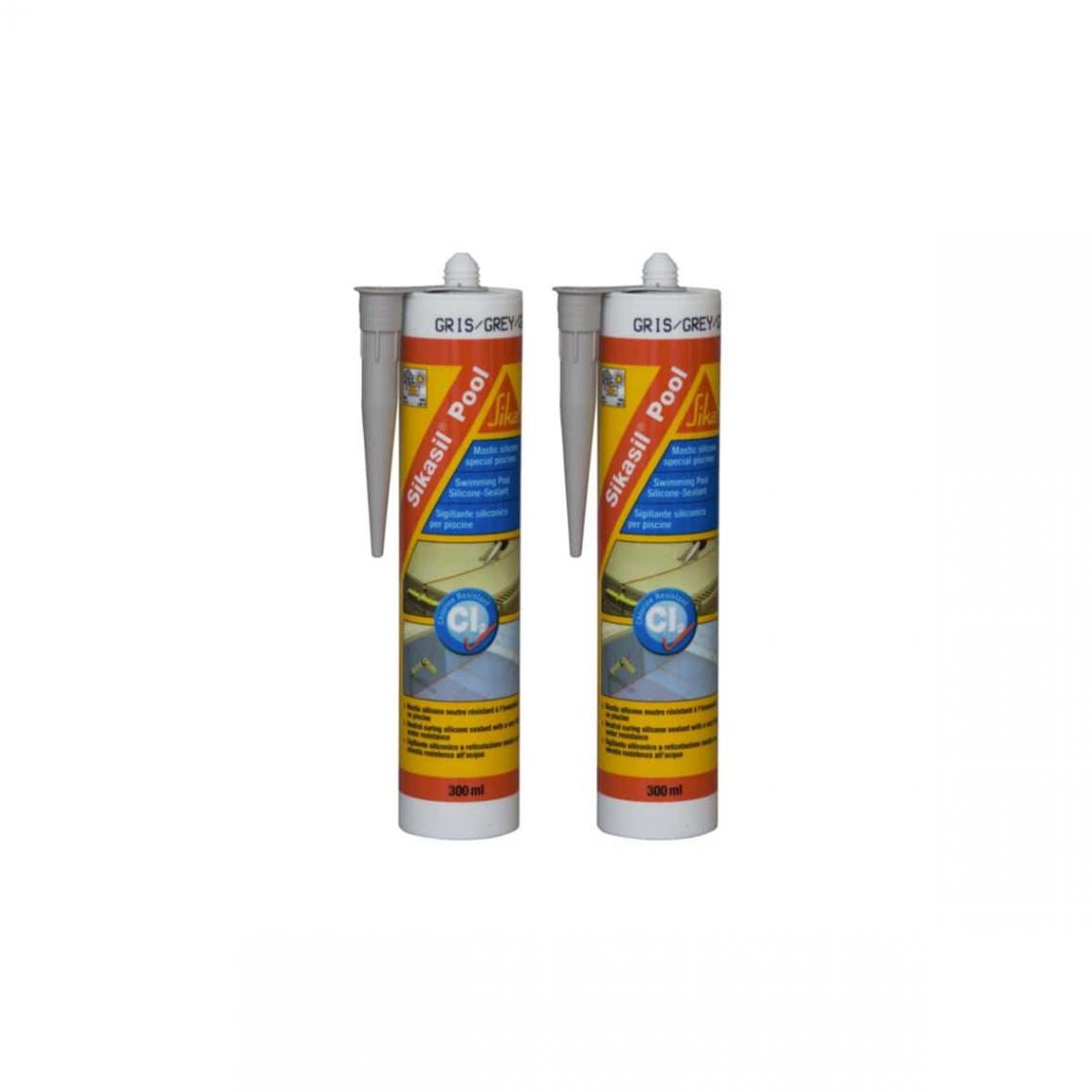 Sika - Lot de 2 mastic silicone SIKA Sikasil Pool - Joint pour piscine gris - 300ml - Colle & adhésif