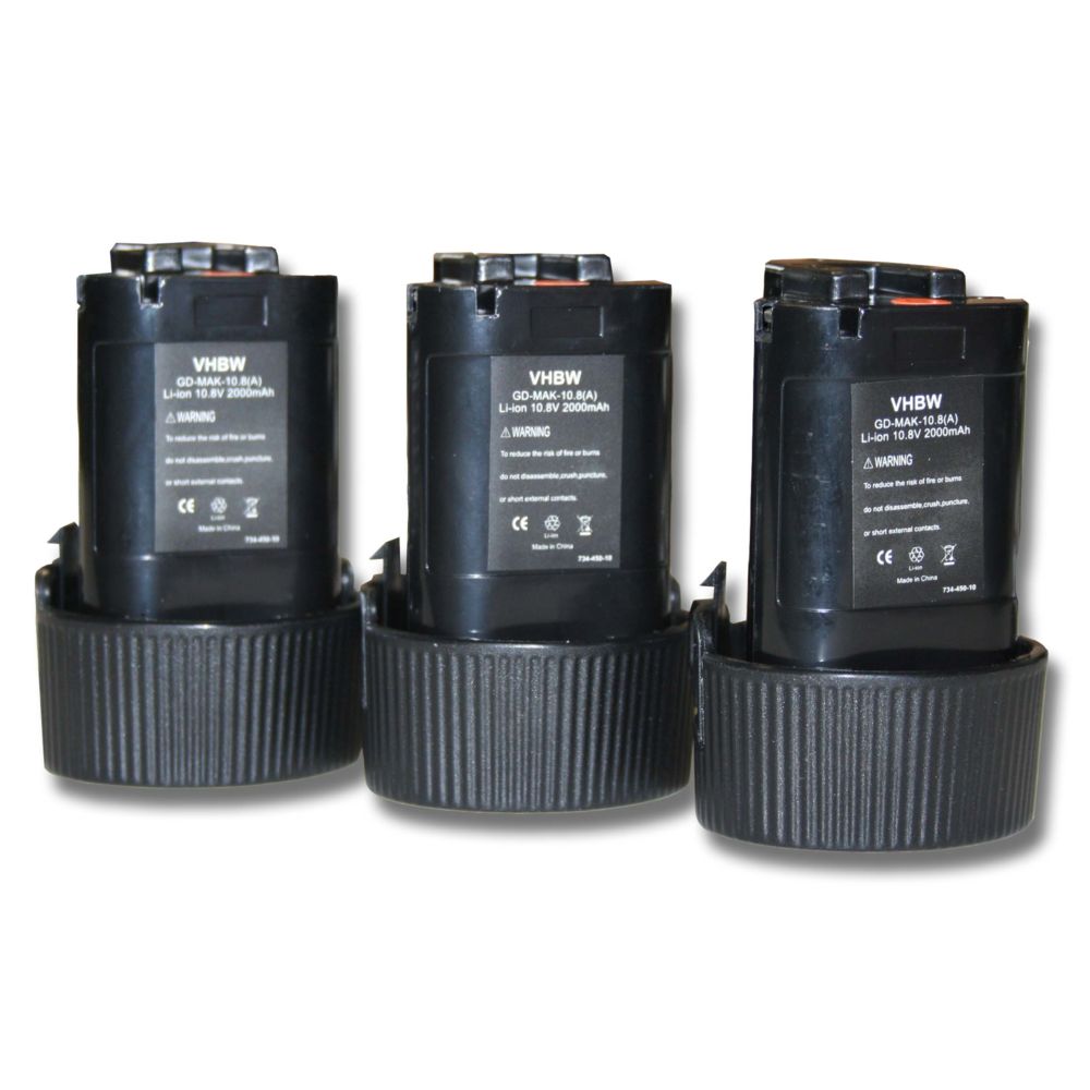 Vhbw - 3x Batterie Li-Ion 2000mAh (10.8V) vhbw pour outils LC01ZX, LCT207, LCT207W, LM01, LM01W, LM02 comme Makita 194550-6, 194551-4, BL1013, BL1014. - Clouterie