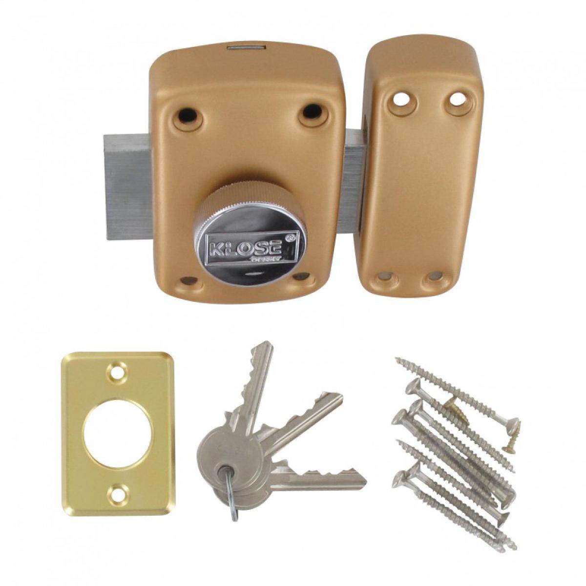 Secury-T - Verrou à bouton canon de 45 mm, bronze or 3 clés - Poignée de meuble
