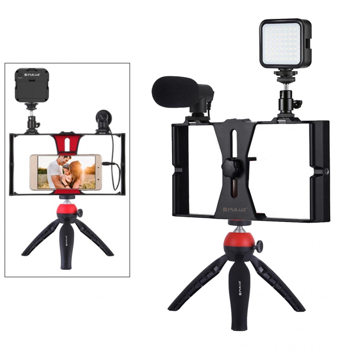 marque generique - Téléphone Vidéo Rig Kit Selfie Ring Light Microphone Film Making Stabilisateur Rouge - Équerre étagère