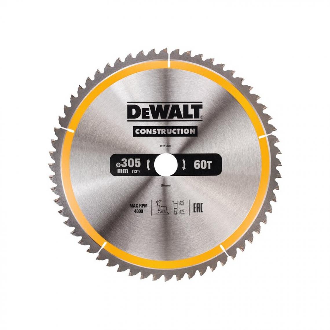 Dewalt - DeWalt - Lame de scie circulaire stationnaire 305x30mm, 60 dents - DT1960 - Outils de coupe