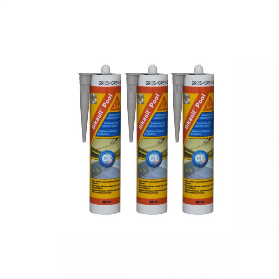 Sika - Lot de 3 mastic silicone SIKA Sikasil Pool - Joint pour piscine gris - 300ml - Colle & adhésif
