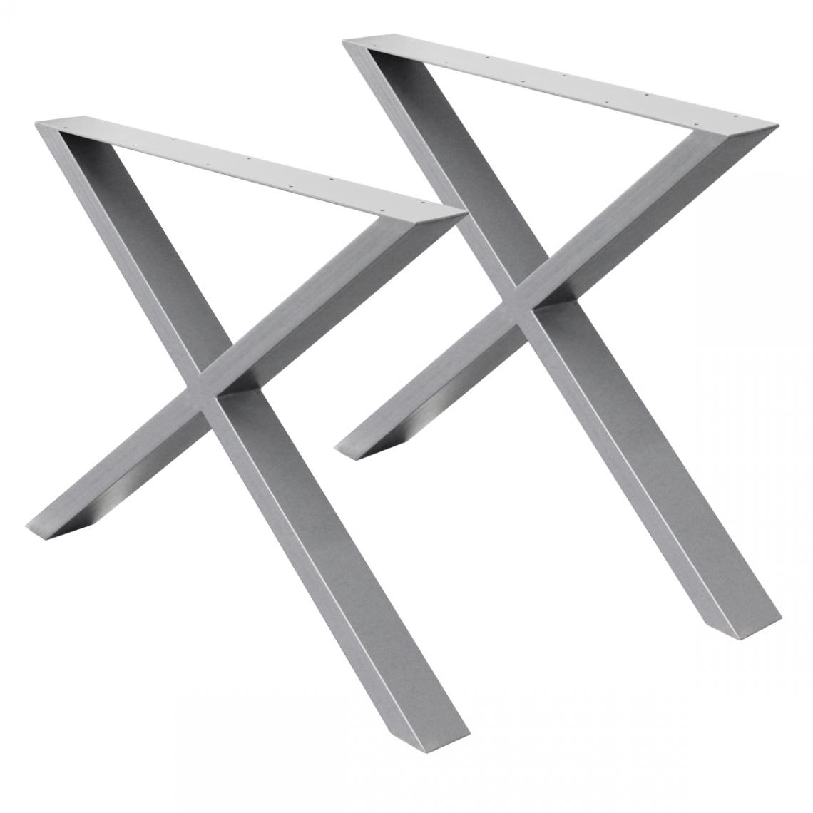 Ecd Germany - 2x Pieds de table acier 60 x 72 cm gris châssis support de table en X-Design - Pieds & roulettes pour meuble