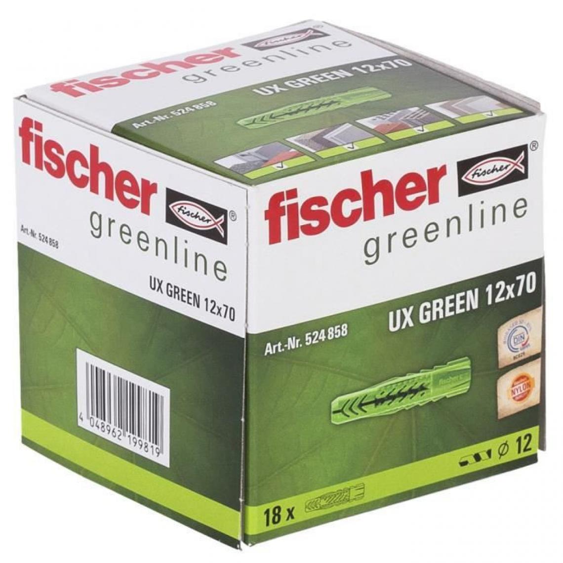 Fischer - FISCHER - Cheville tous matériaux UX Green 12x70 - fabriquée a base de matieres premieres renouvelables - Boîte de 18 - Cheville