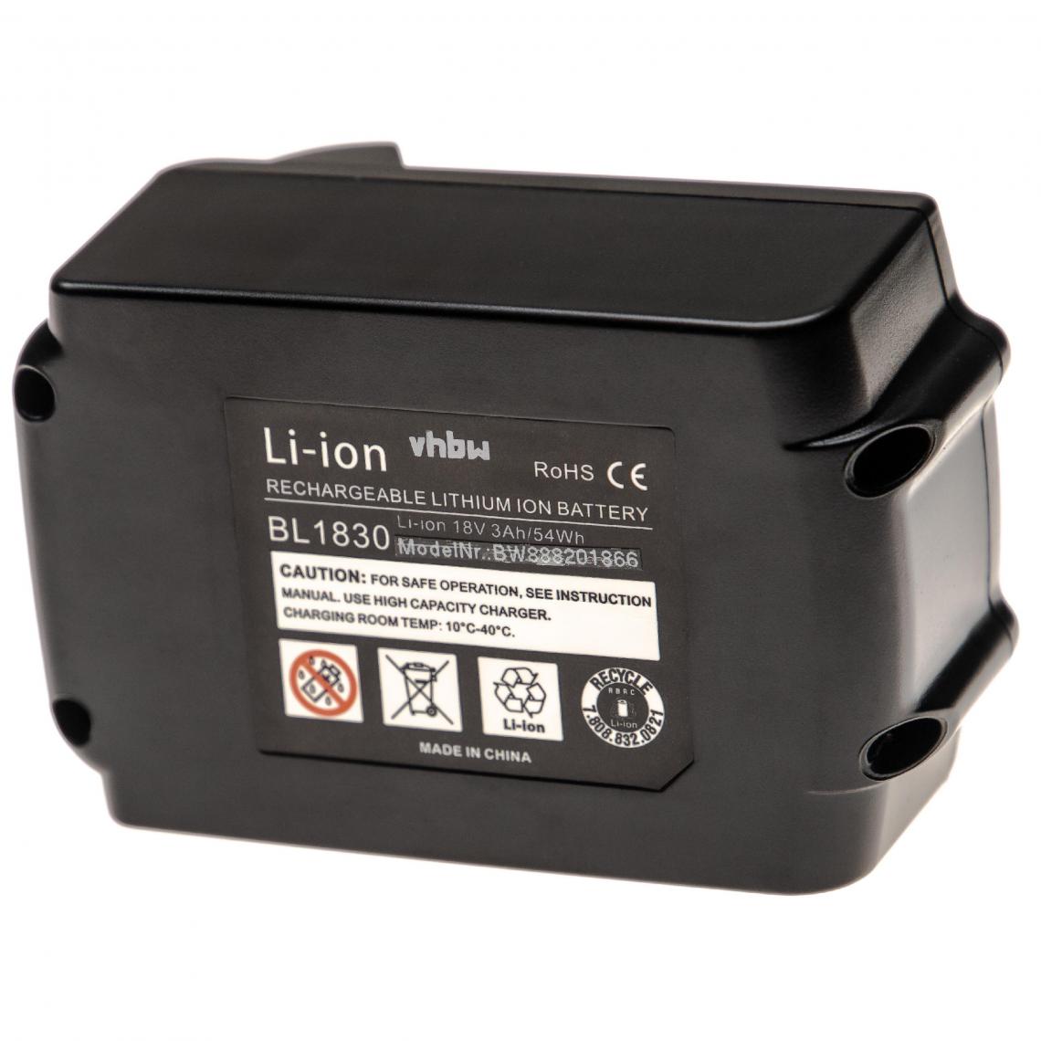 Vhbw - vhbw Batterie compatible avec Makita LXLC01, LXLC01Z, LXLC01Z1, LXLM01W, LXLM03, LXLM04 outil électrique (3000mAh Li-ion 18V) - Clouterie
