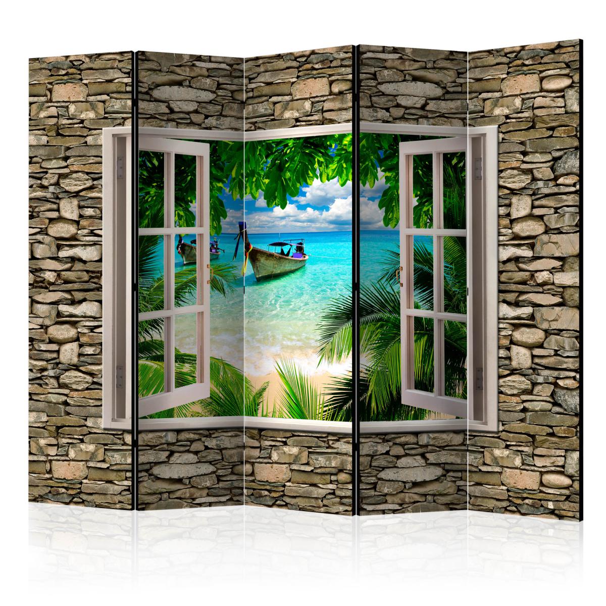 Bimago - Paravent 5 volets - Tropical Beach II [Room Dividers] - Décoration, image, art | 225x172 cm | XL - Grand Format | - Cloisons