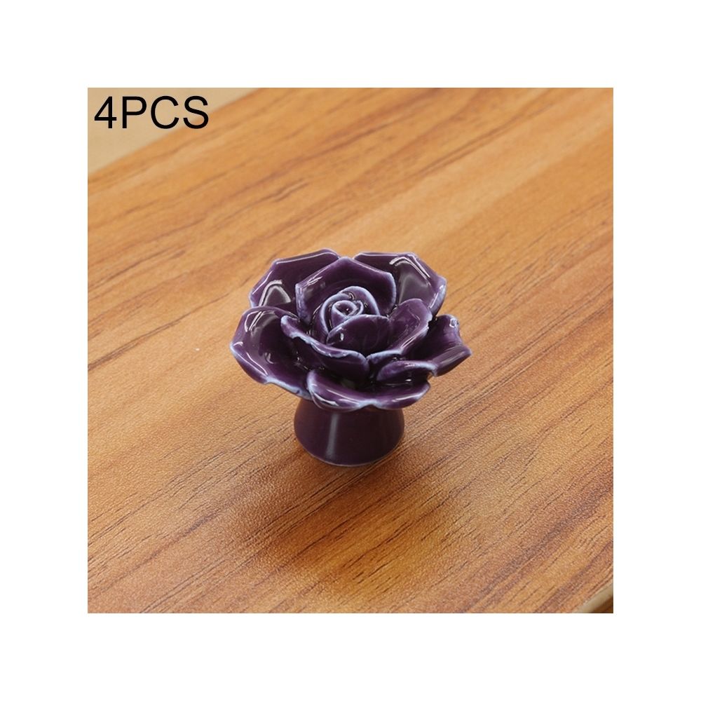 Wewoo - Poignée d'armoire 4 PCS 41mm Forme de Rose Littéraire Moderne Couleur Céramique Vitrée Manche De Tiroir Violet - Poignée de porte