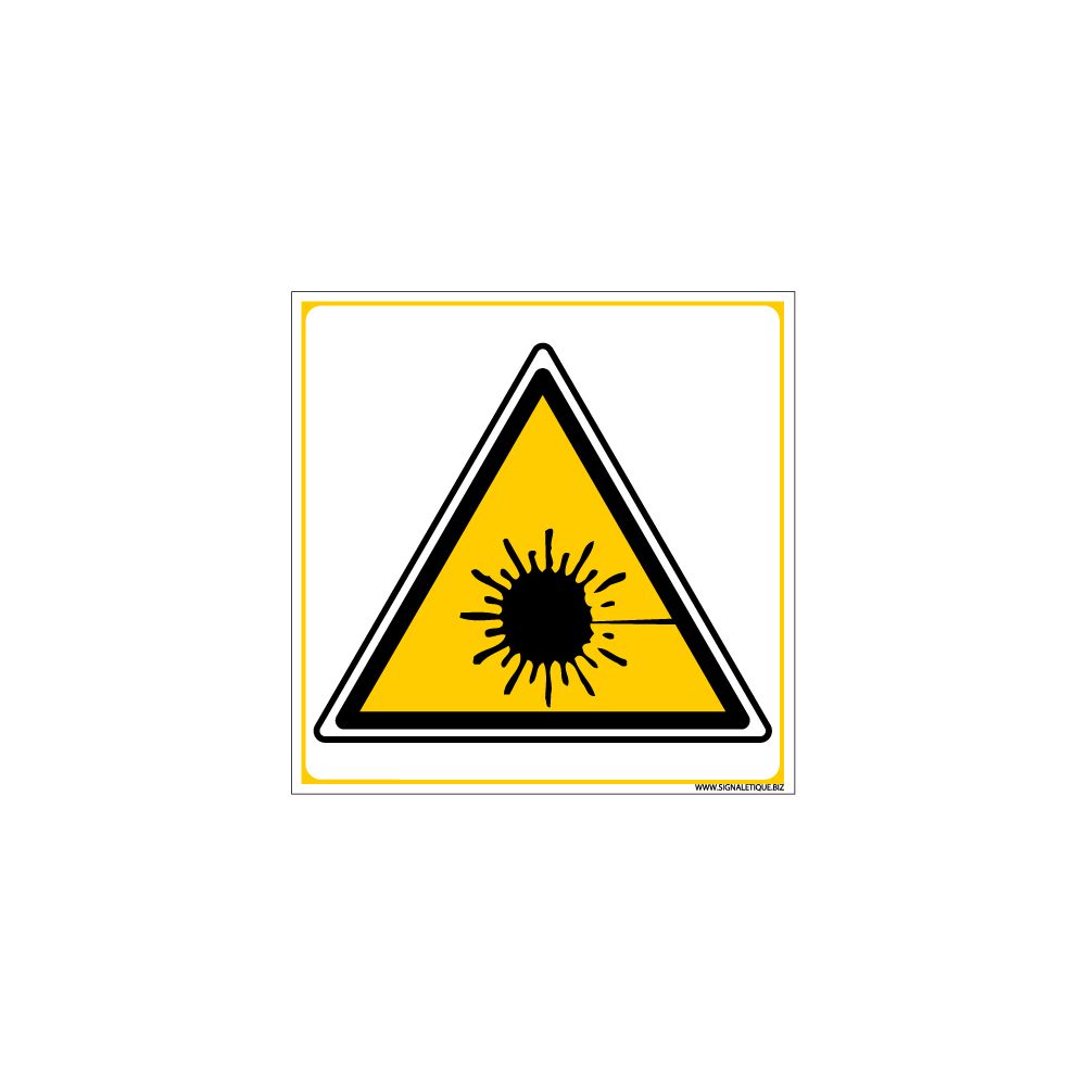 Signaletique Biz - Adhésif - Danger Laser Rayonnant - Dimensions 125 x 125 mm - Protection Anti-UV - Extincteur & signalétique