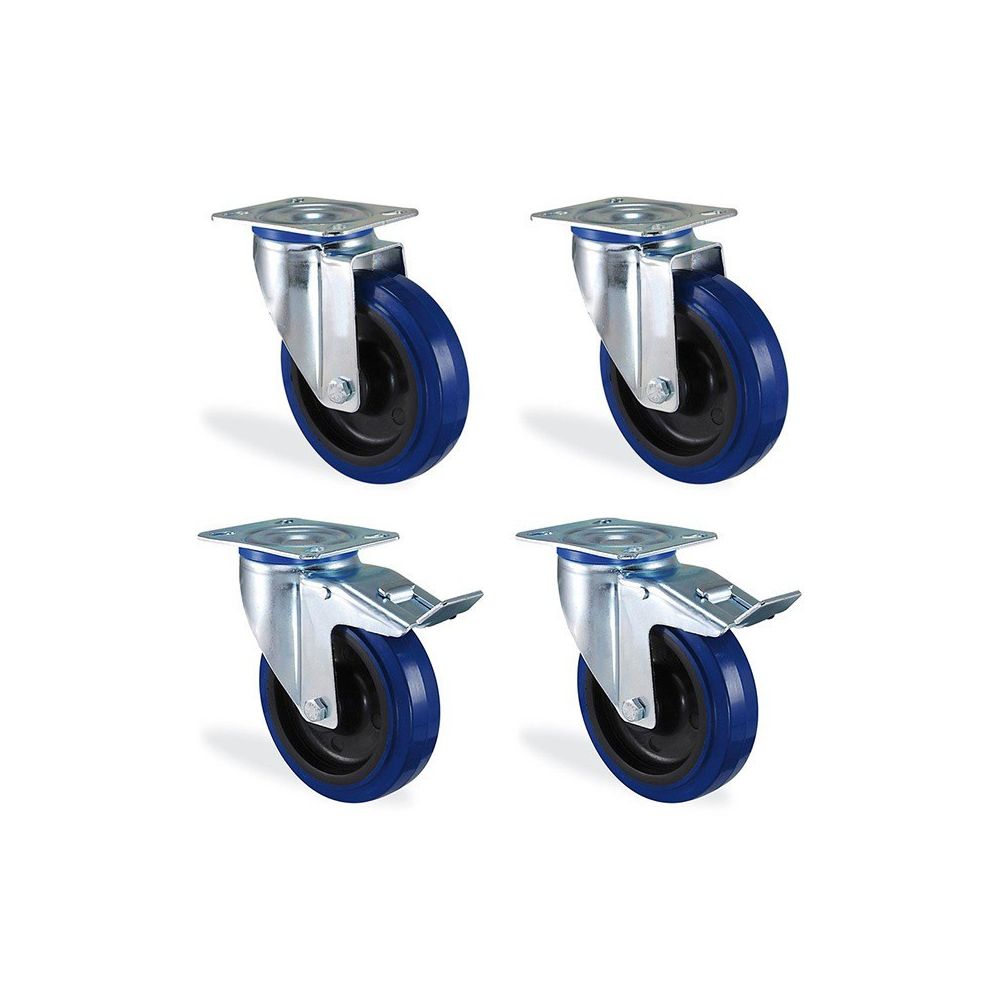 marque generique - Lot roulettes pivotante et pivotante à frein caoutchouc bleu élastique diamètre 125mm charge 450kg - Cheville