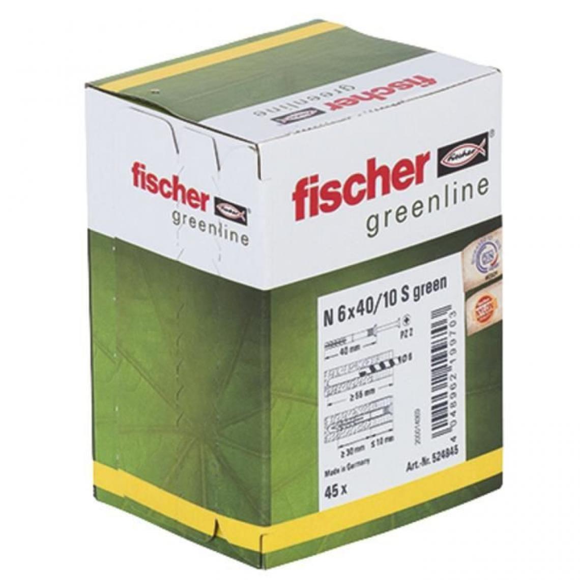 Fischer - FISCHER - Cheville a frapper N Green 6x40/10 avec vis - fabriquée a base de matieres premieres renouvelables - Boîte de 45 - Cheville