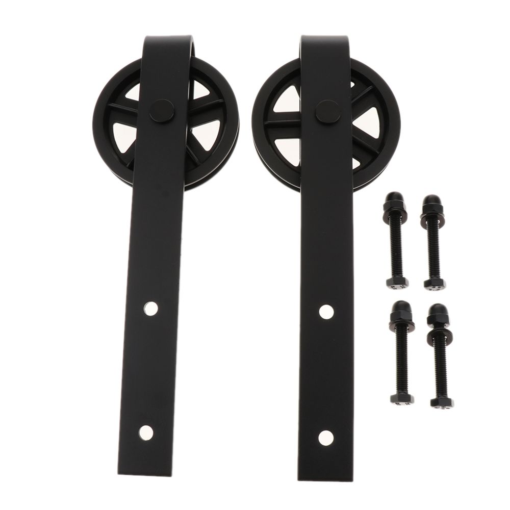 marque generique - 2pcs noir acier coulissant grange porte en bois rouleau matériel de remplacement cintre g - Bloque-porte