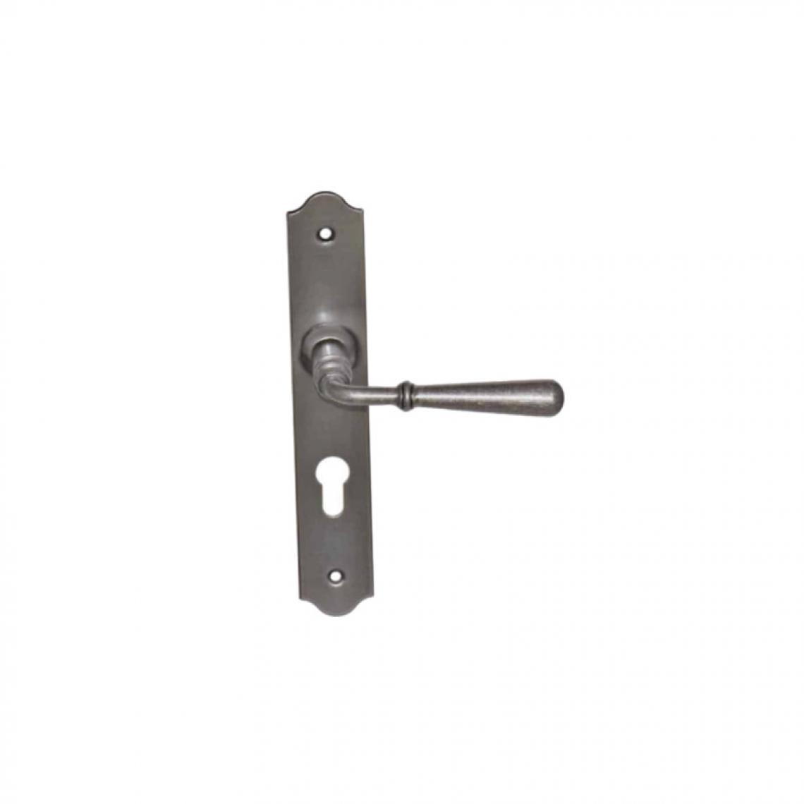 Divers Marques - Poignée de porte sur plaque étroite à clé classique modèle Beynac - Fer patiné - Poignée de porte