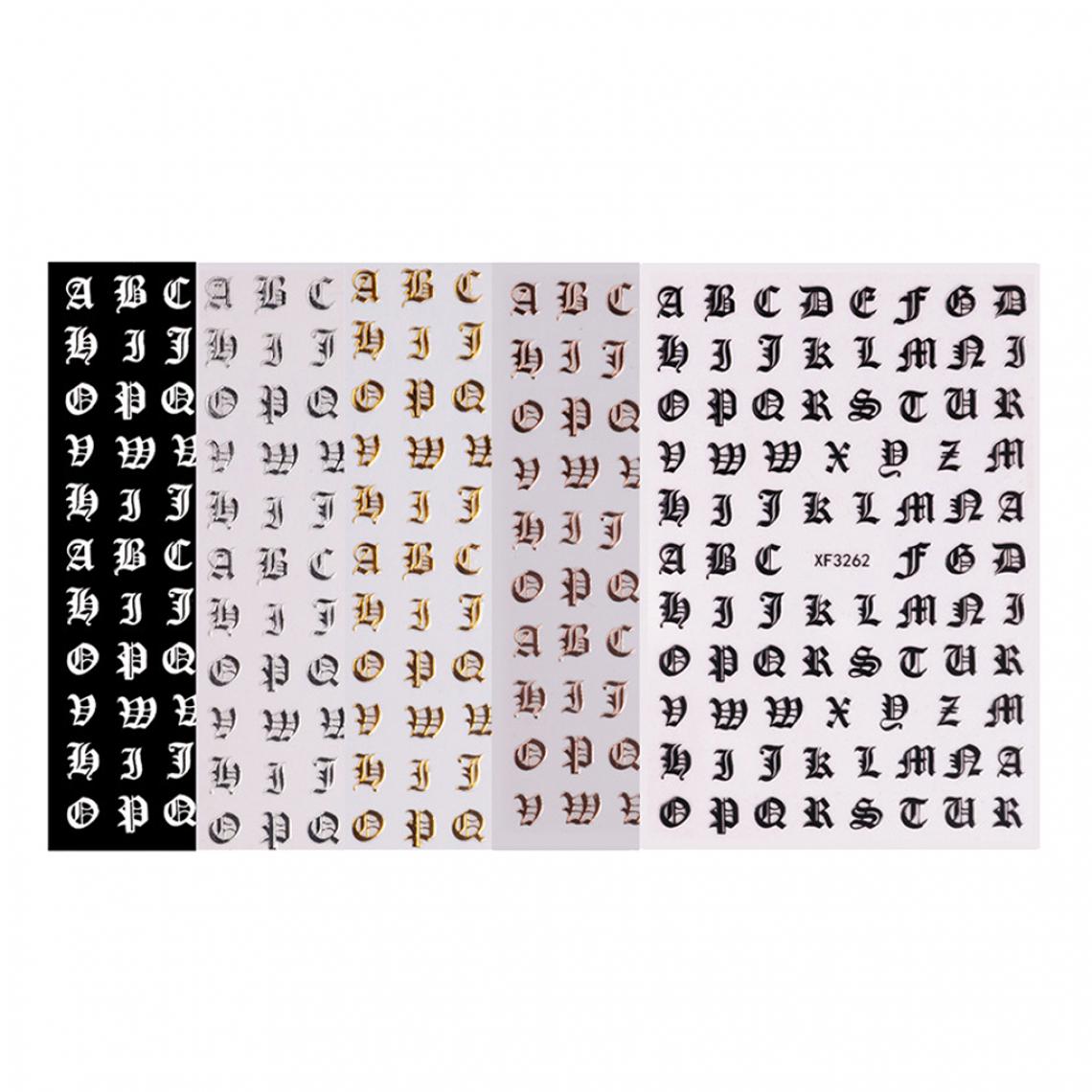 marque generique - 5pcs Autocollants Lettre Alphabet Bricolage Nail Art Conseils Décoration d’Ongles Pochoirs - Clouterie