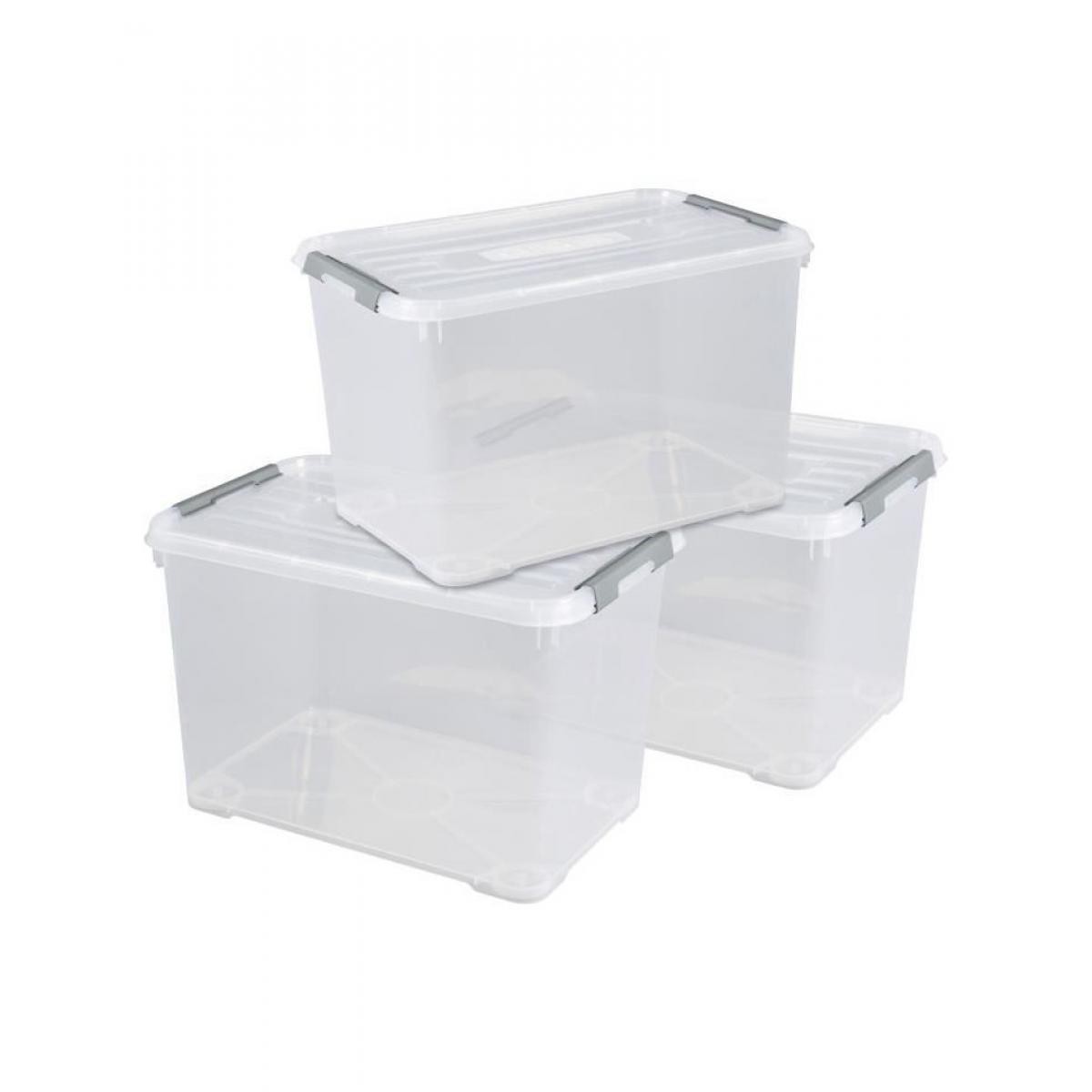 Keter - CURVER | Lot de 3 handy box - 65L, TRANSPARENT - Casiers de rangement