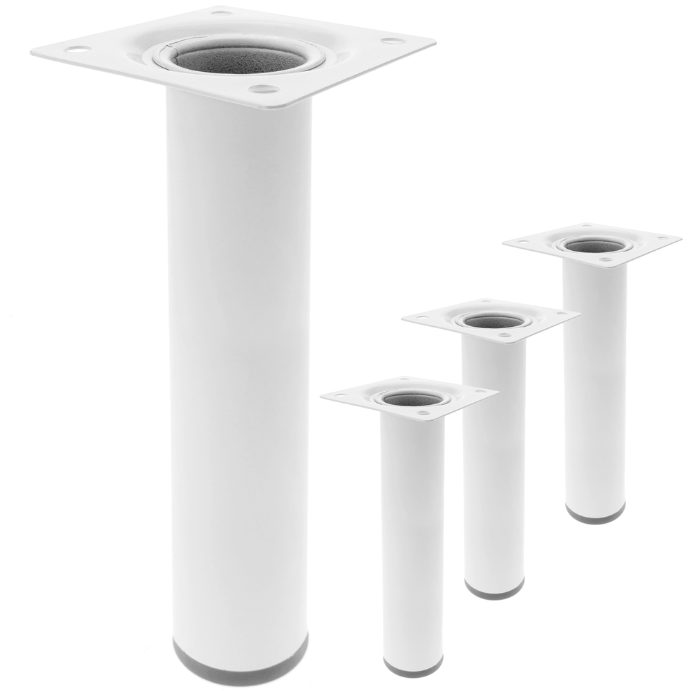 Primematik - Pieds de table rond pour meubles et bureau en acier blanc 25cm 4-pack - Pieds & roulettes pour meuble