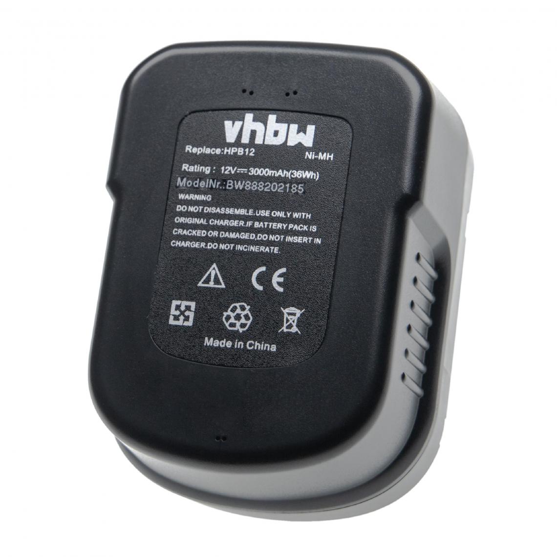 Vhbw - vhbw Batterie compatible avec Black & Decker FS1202BN, FS1202D, FS12PS, FS12PSK, FSD122, HP122K outil électrique (3000mAh NiMH 12V) - Clouterie