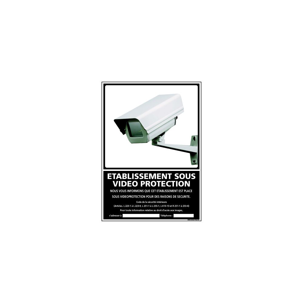 Signaletique Biz - Panneau Etablissement sous Vidéo Protection - Plastique rigide PVC 1,5 mm - Dimensions 210 x 300 mm - Double Face autocollant au Dos - Protection anti-UV - Extincteur & signalétique