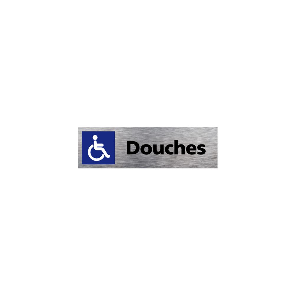 Signaletique Biz - Plaque de porte Douches Handicapés - Aluminium Brossé Inoxydable - Dimensions 170 x 50 mm - Double face autocollant adhésif au dos - Extincteur & signalétique