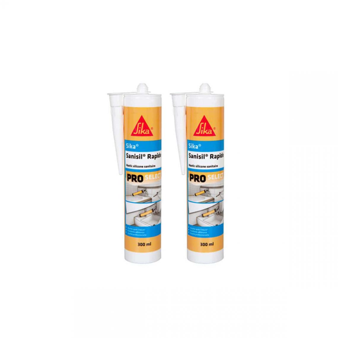 Sika - Lot de 2 mastic silicone anti-moisissures spécial sanitaire - SIKA Sanisil Rapide - Blanc - 300ml - Colle & adhésif