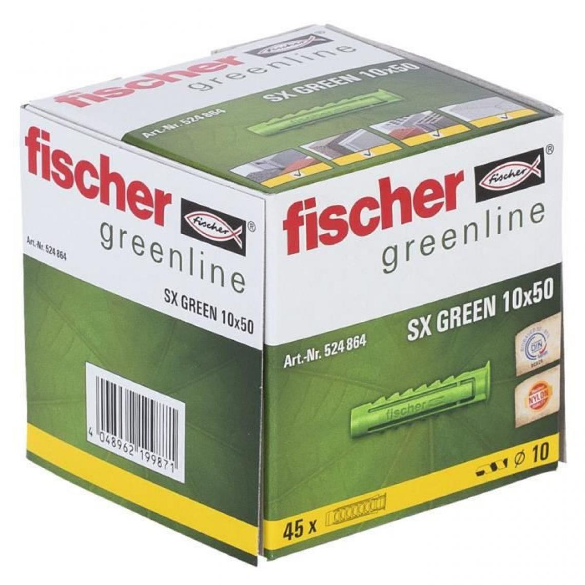 Fischer - FISCHER - Cheville a quadruple expansion SX Green 10x50 mm - fabriquée a base de matieres premieres renouvelables - Boîte de 4 - Cheville