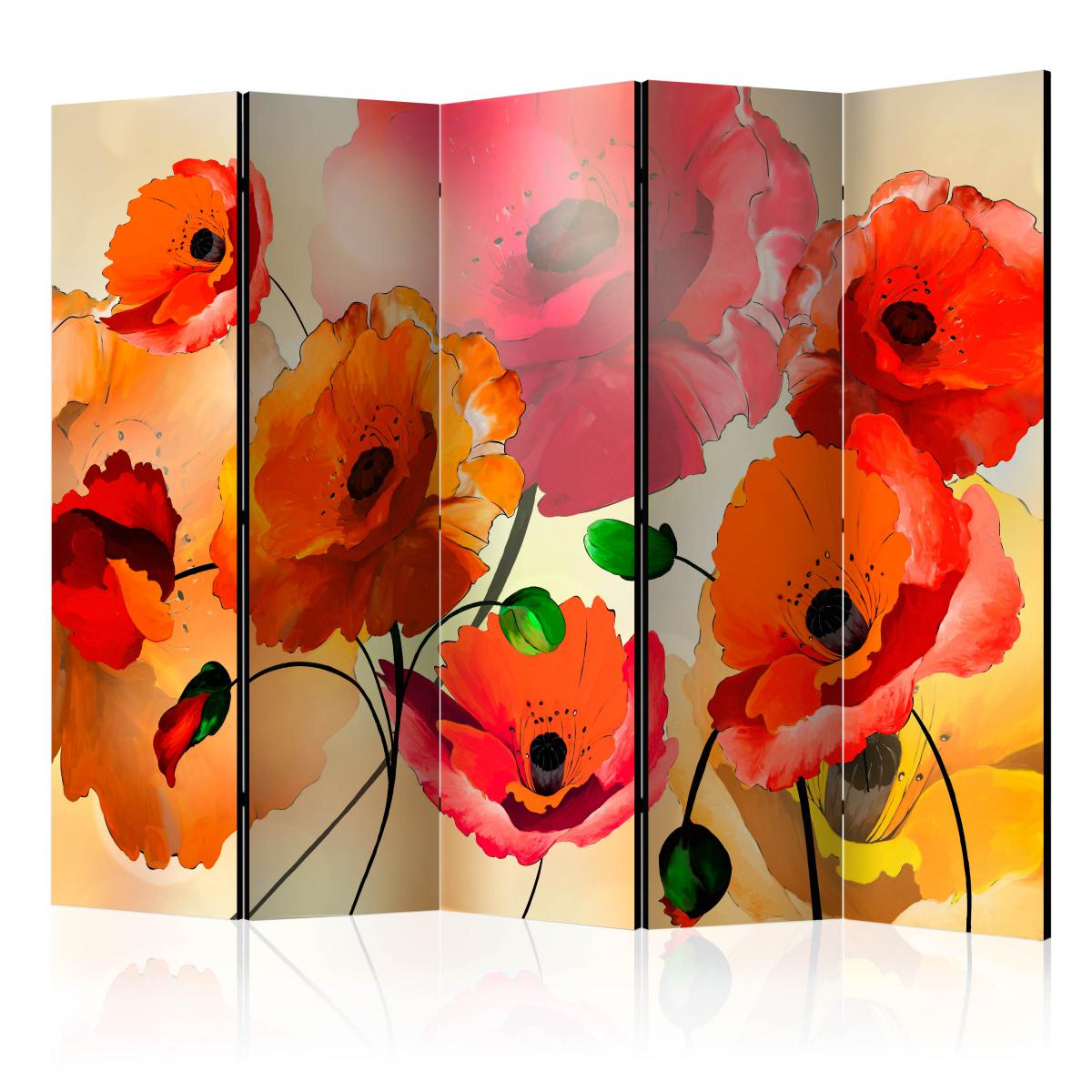 Bimago - Paravent 5 volets - Velvet Poppies II [Room Dividers] - Décoration, image, art | 225x172 cm | XL - Grand Format | - Cloisons