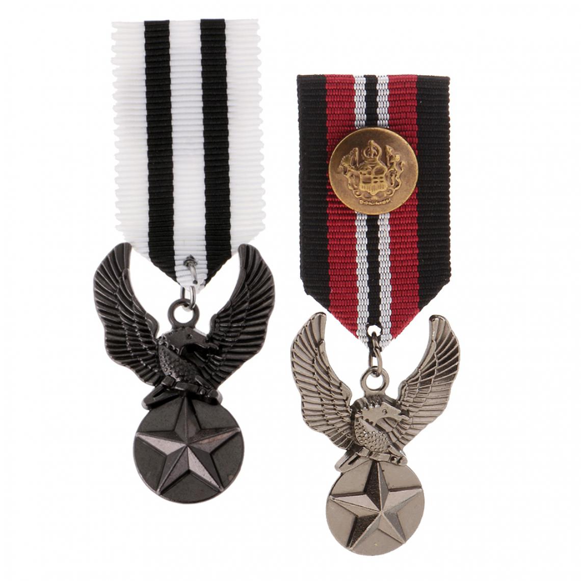 marque generique - 2pcs Broches Étoile Aigle Médaille Militaire Uniforme Broche Steampunk Badge Gothiques - Broches de maçon