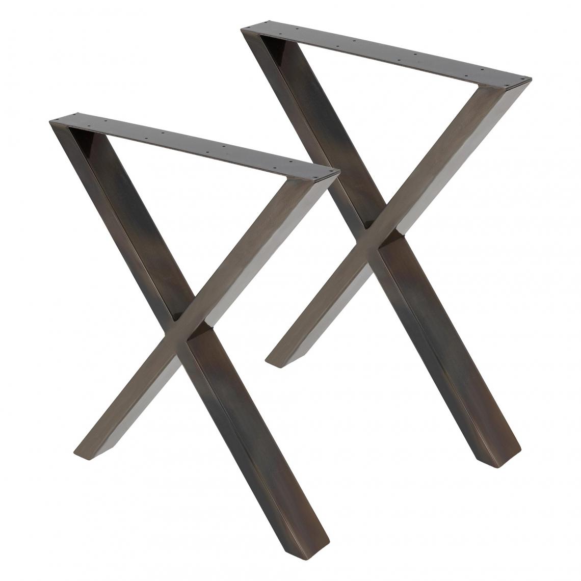 Ecd Germany - Set 2 pieds de table piètement meuble design X en acier anthracite 60 x 73 cm - Pieds & roulettes pour meuble