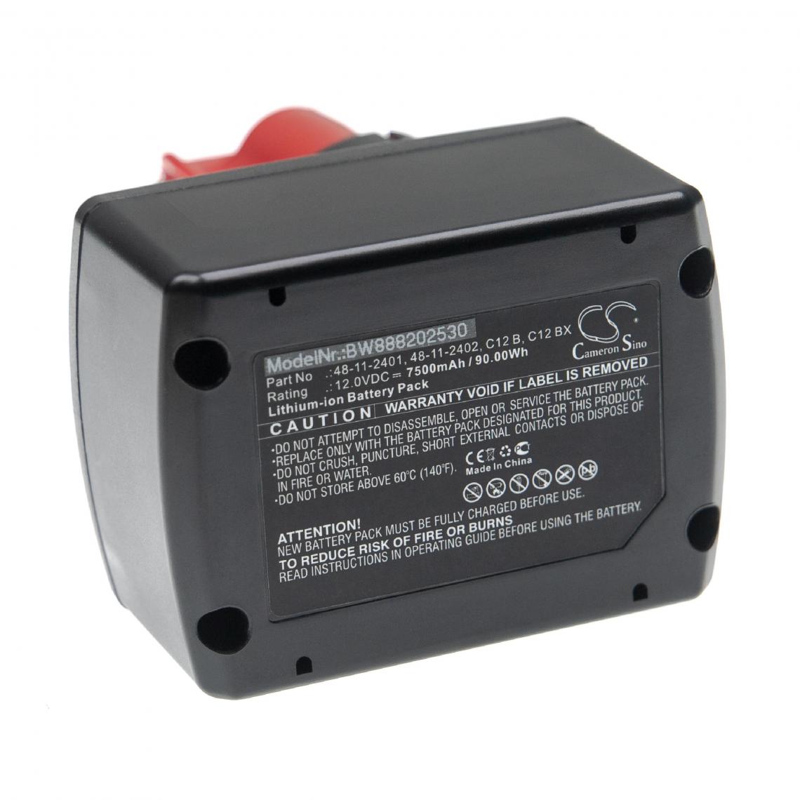Vhbw - vhbw Batterie compatible avec Milwaukee M12 BIW38-202C, M12 BPD, M12 BPD-0, M12 BPD-202C outil électrique (7500mAh Li-ion 12 V) - Clouterie