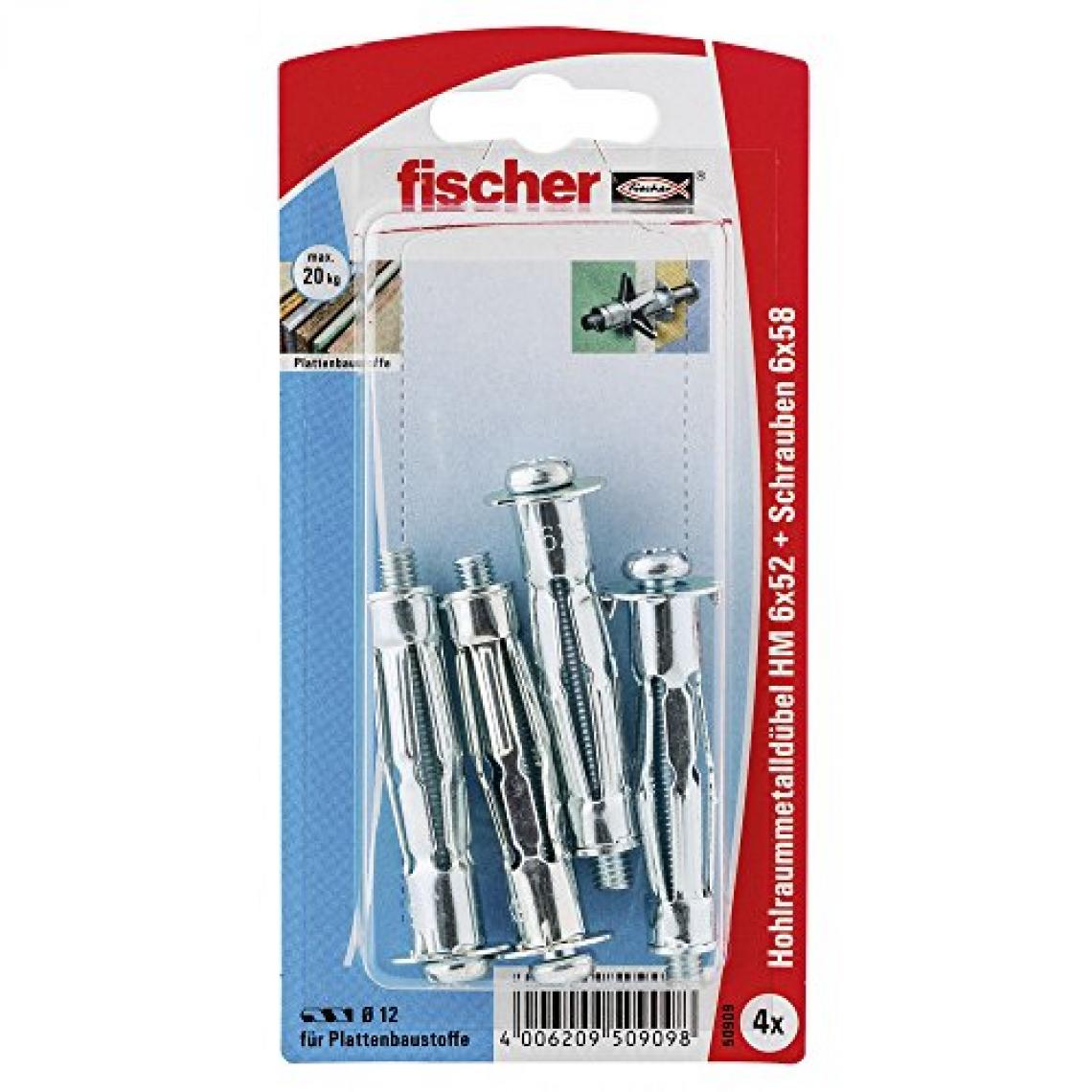 Fischer - Fischer 50909 Lot de 4 Chevilles pour corps creux HM 6 x 52 mm SK - Cheville
