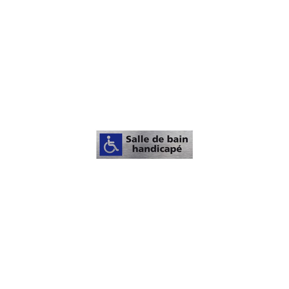 Signaletique Biz - Plaque de Porte Salle de Bain Handicapé - Aluminium Brossé Inoxydable - Dimensions 170 x 50 mm - Double face autocollant adhésif au dos - Extincteur & signalétique