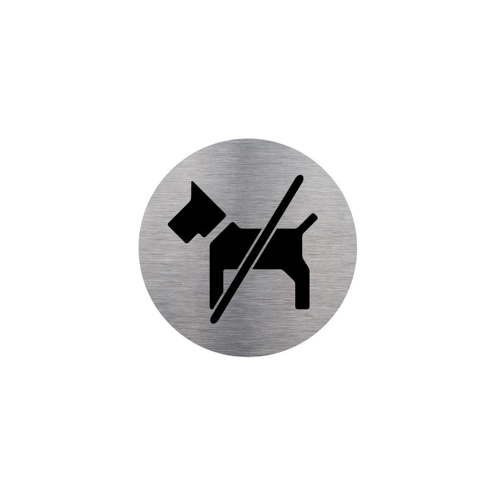 Signaletique Biz - Plaque Interdit aux chiens en Aluminium Brossé Inoxydable - Diamètre 83 mm - Double face autocollant adhésif au dos - Extincteur & signalétique