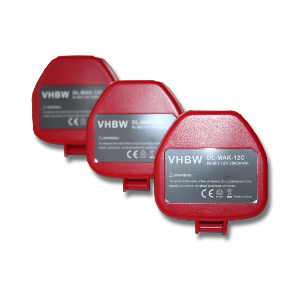 Vhbw - vhbw lot de 3 batteries Ni-MH3000mAh pour outils 6211DW, 6211DWH, 6211DWHE, 6212D, 6212DW, 6212DWG. Remplace: Makita 1200, 1201, 1201A, 1202, 1202A. - Clouterie