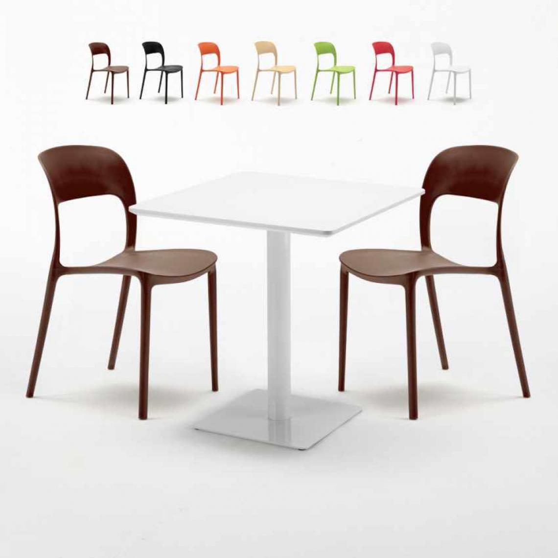 Ahd Amazing Home Design - Table carrée 70x70 blanche avec 2 chaises colorées Restaurant MERINGUE, Couleur: Marron - Tables à manger