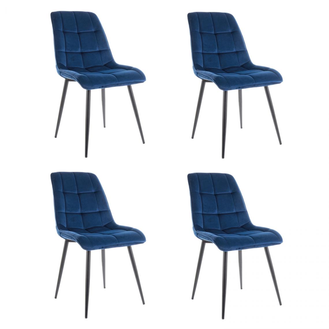 Hucoco - CHIM - Lot de 4 chaises matelassées salle à manger - 89x51x44 cm - Tissu velouté - Pieds en métal - Blue - Chaises
