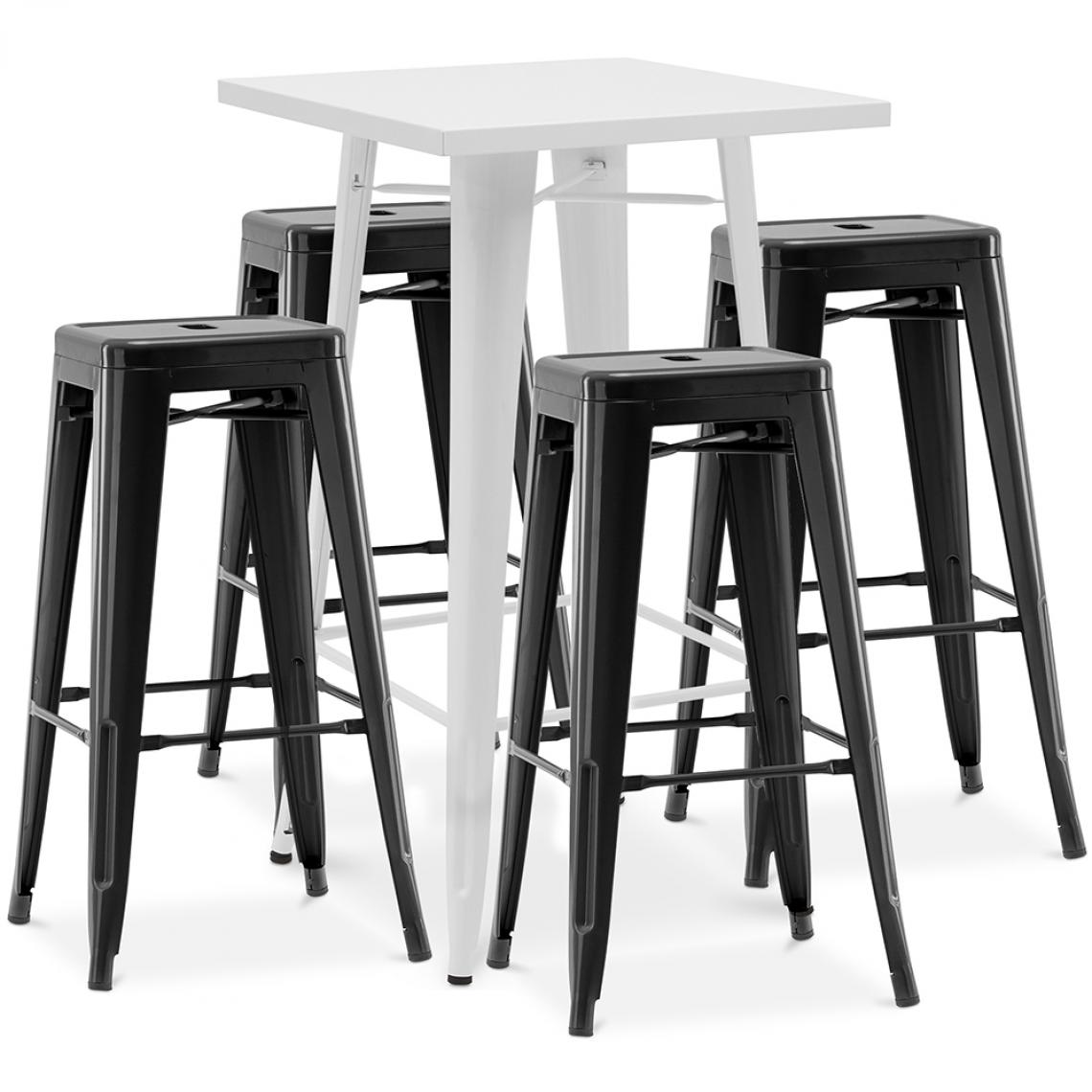 Iconik Interior - Table de bar blanche + 4 tabourets de bar en acier design industriel Set Bistrot Stylix - Nouvelle édition Noir - Chaises