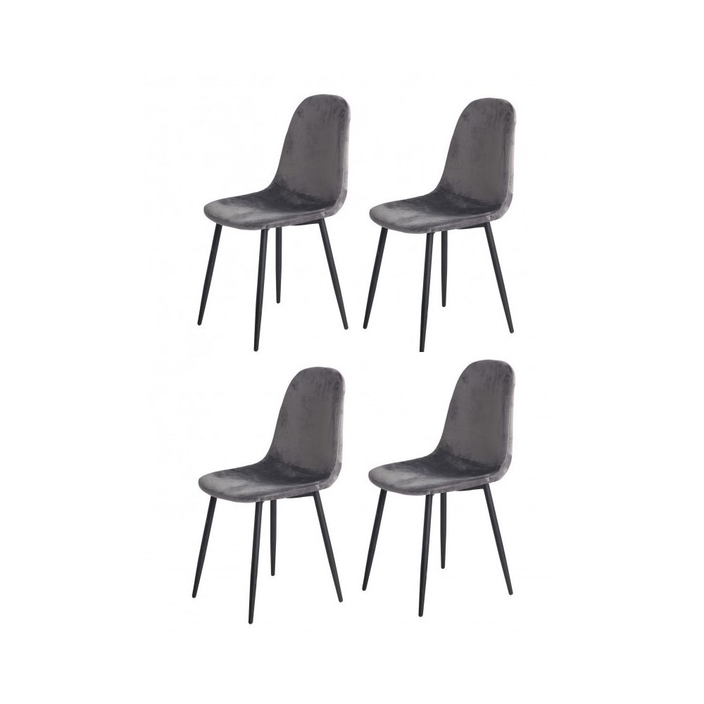Meubletmoi - Lot de 4 chaises en velours gris foncé et pieds métal noir - BIBA - Chaises