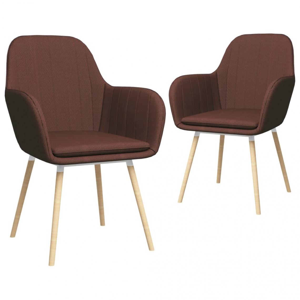 Decoshop26 - Lot de 2 chaises de salle à manger cuisine avec accoudoirs design élégant tissu marron CDS020141 - Chaises